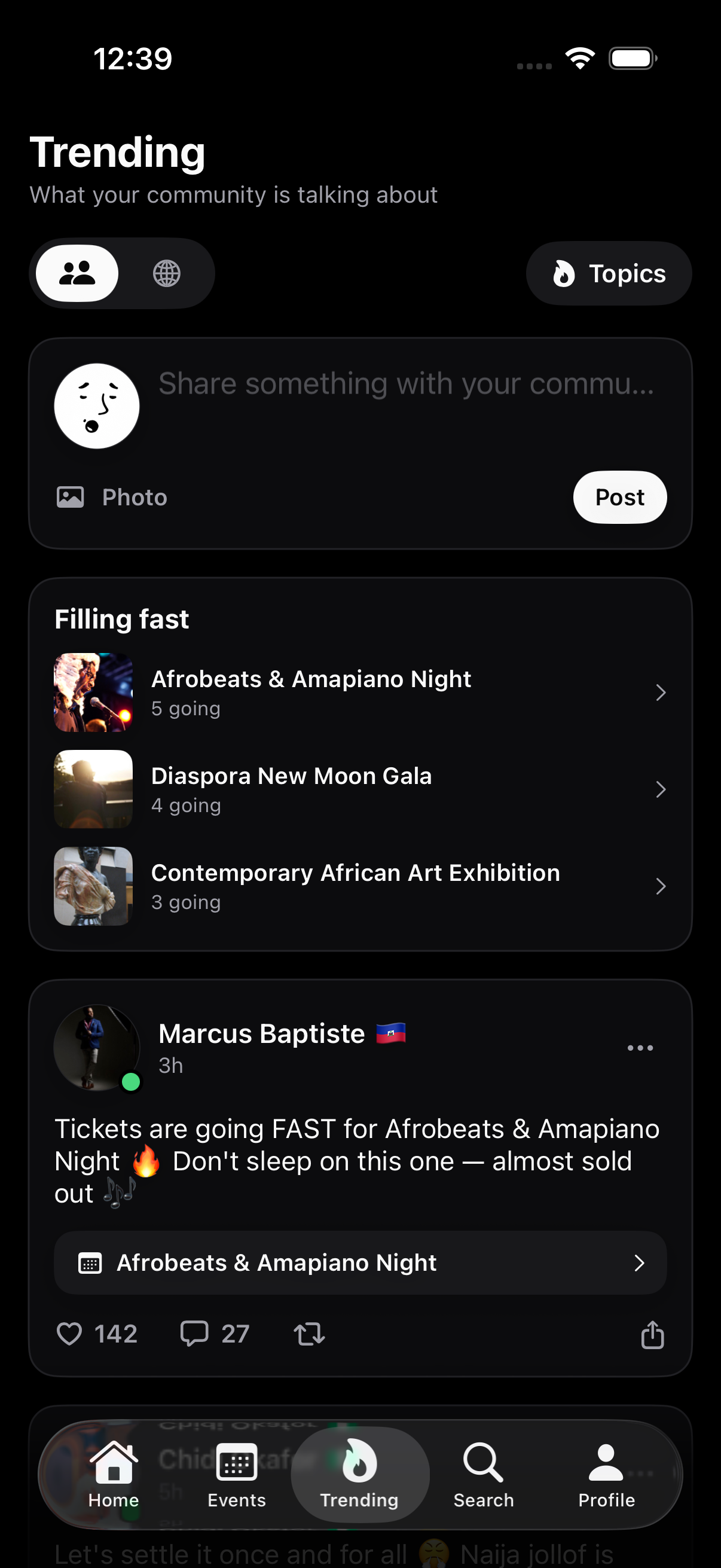 Nzonza Connect trending feed of community posts